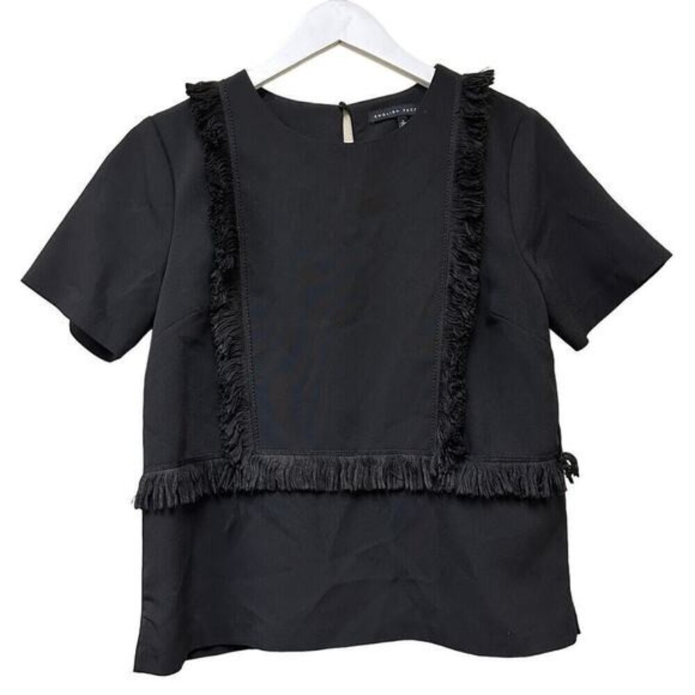 English Factory Black Boho Blouse Quiet Luxury Fringe Top Size Small